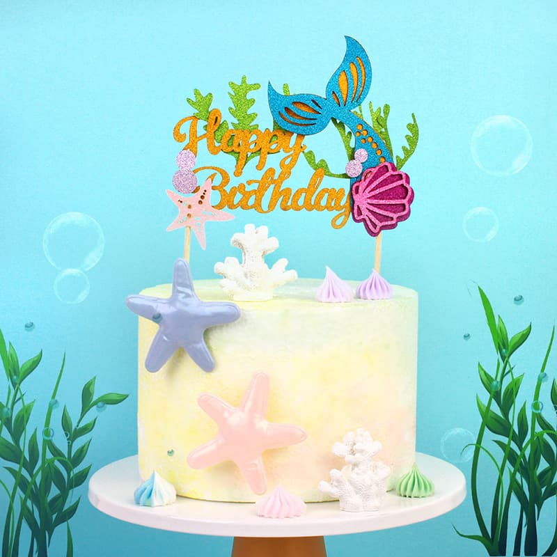 Wholesale New Ocean Cake Insert Mermaid Tail Starfish Coral Seahorse Birthday Cake Decoration Insert
