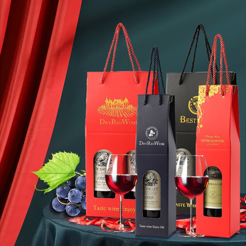 High-end red wine packaging gift boxes with handles, single/double bottle paper boxes for wine
