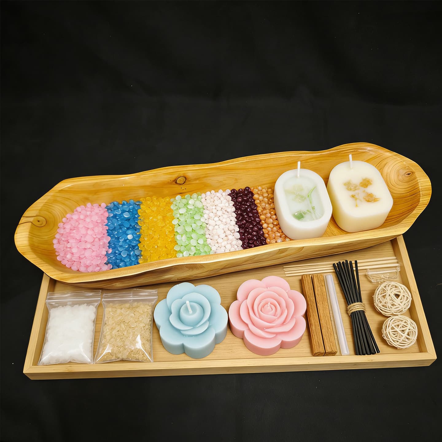 Large-Capacity Wooden Wax Bead DIY Container, Handmade Material Kit, Mixed-Color Wax Bead Accessories, Cross-Border Hot-Selling
