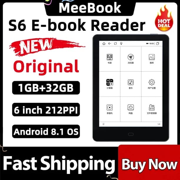High Quality Supports Fast 5G WiFi 6 Inch Android 8 E-Book S6S HD 212 PPI Portable and Environmentally Friendly OT