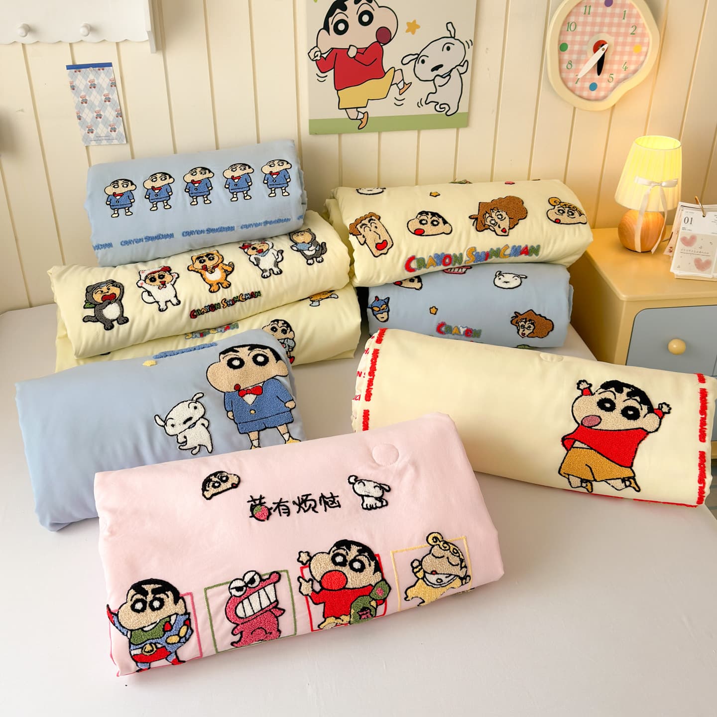 New Crayon Shin-chan Summer Quilt Four-piece Set Cloud Washed Cotton Cartoon Summer Quilt Machine Washable Dormitory Air Conditioning Quilt