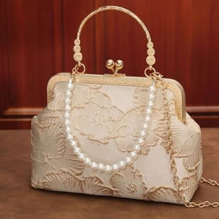New Chinese Style National Elegance Cheongsam Clutch Bag, Ceremonial Handheld Frame Bag, Pearl Bag Crossbody