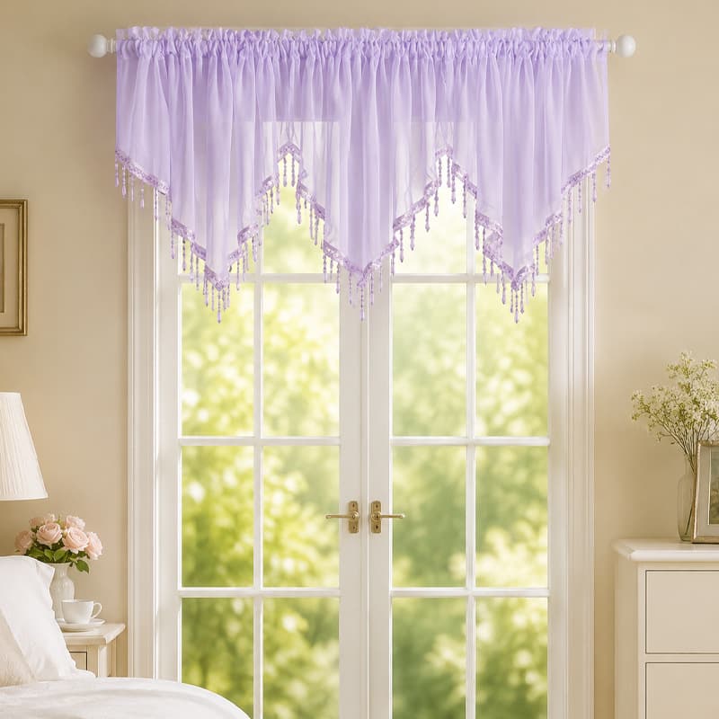 Cross-border TEMU Short Curtain Valance Solid Color Triangular Gauze Curtain Window Sheer Kitchen Curtain Small Curtain Coffee Curtain Wholesale Stock