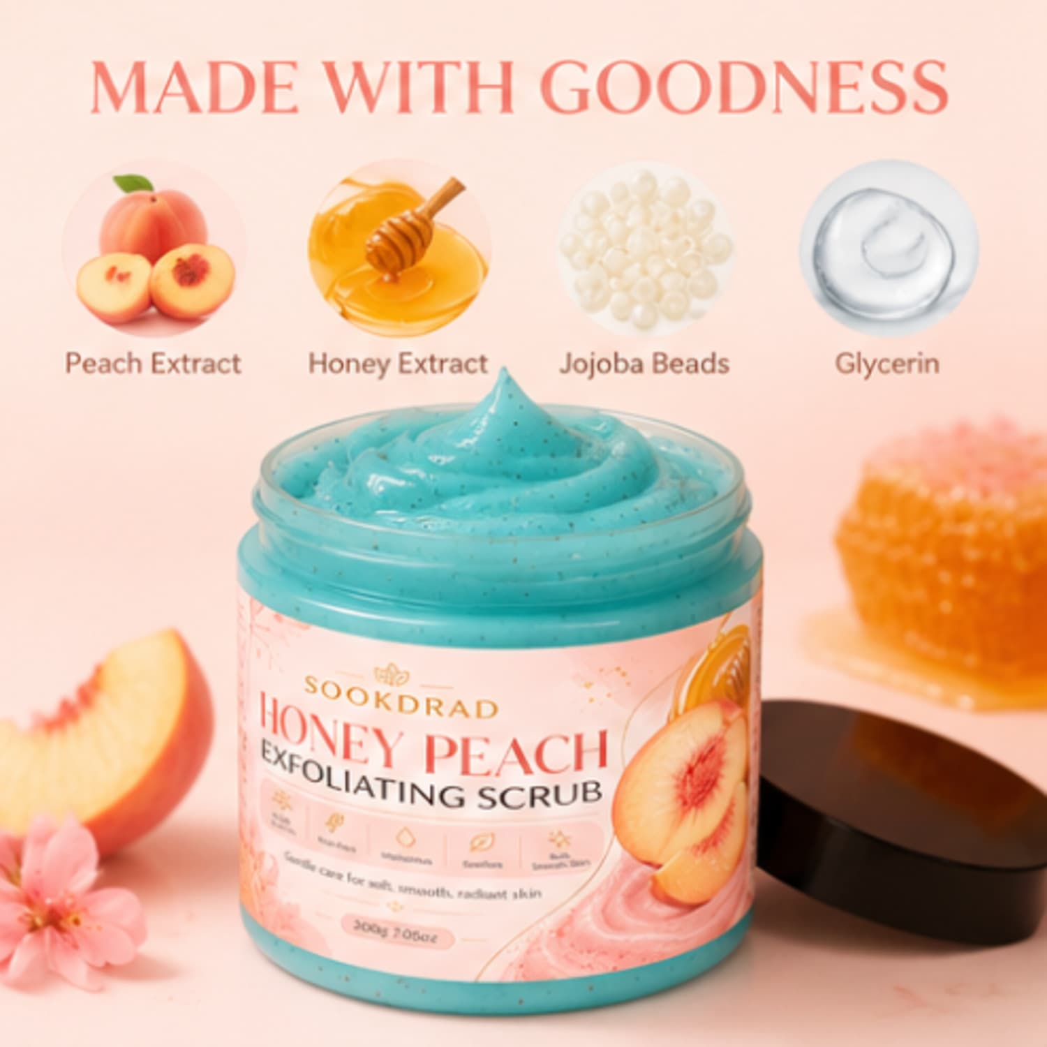 Cross-border Honey Peach Body Scrub Exfoliating Nourishing Moisturizing Soothing Skin Body Care for Export