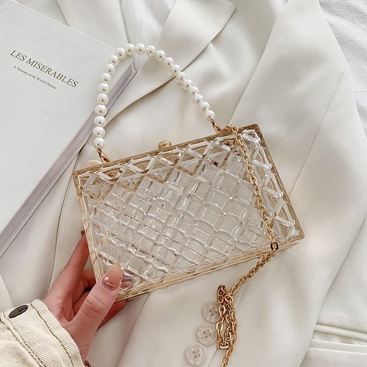 Fashion Acrylic Pearl Handbag Women 2022 New INS Chain Crossbody Bag Transparent Box Bag Shipping