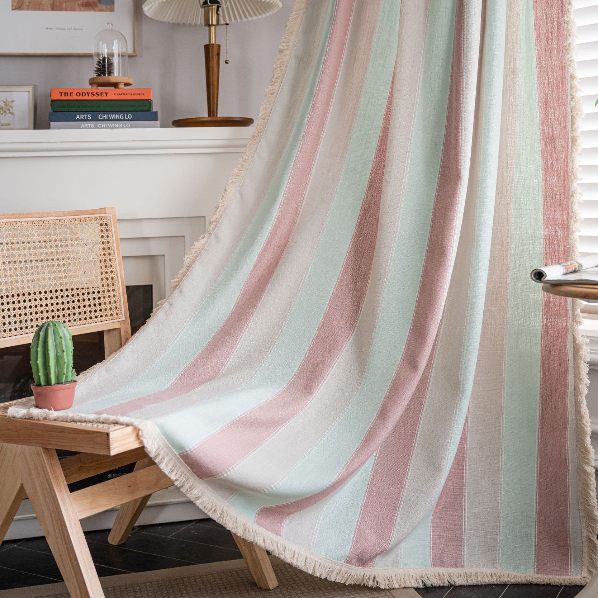 YMQY Color Woven Cotton Curtain Stripe Pattern Half Light Blocking Country Style Living Room Window Treatments Valance Curtain