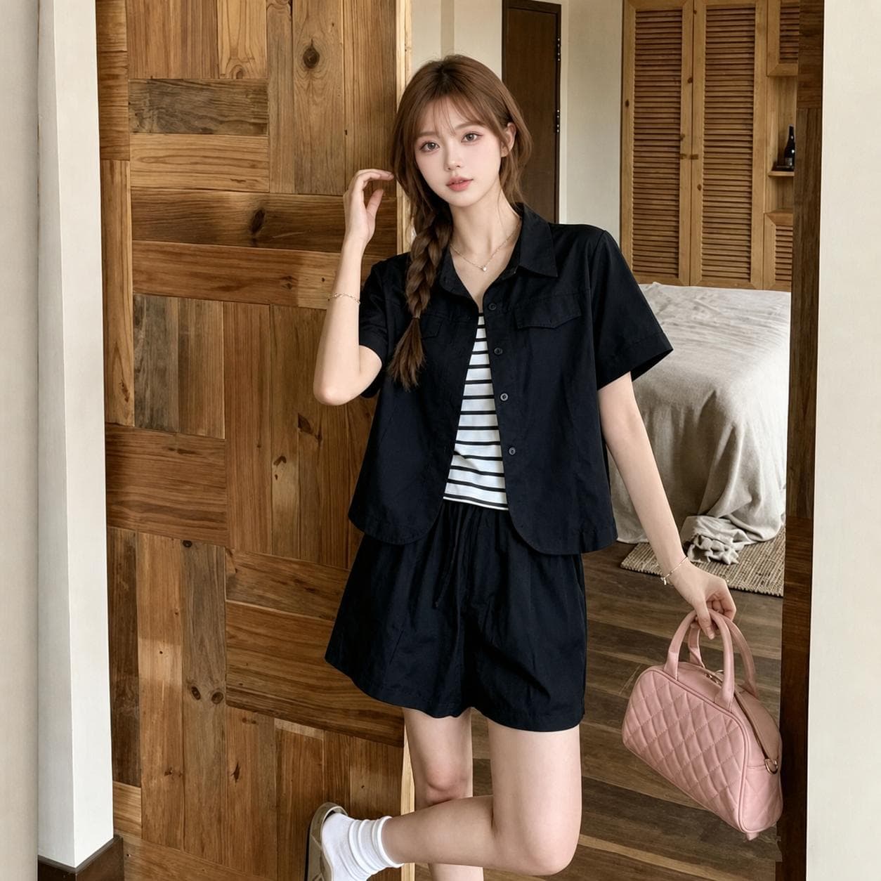Petite Shorts Set Women Summer 2026 New Fashion Outfit Complete Set Sun Protection Shirt Shorts Two-Piece Set
