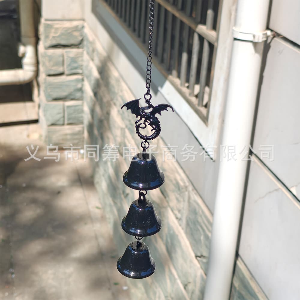 Cross-border black flying dragon 3 bell pendant wind chime metal bell decoration courtyard porch indoor outdoor room decoration