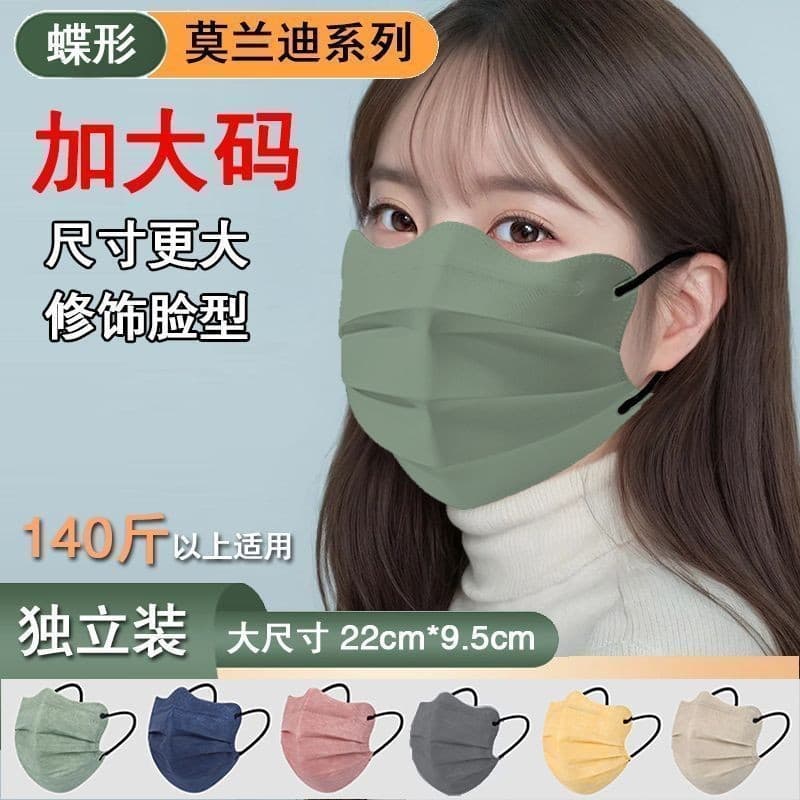Extra Large Butterfly Shape Mask for Women, High Appearance, Large Size for Big Face, Extra Wide, Non-Tightening Earloops, Disposable