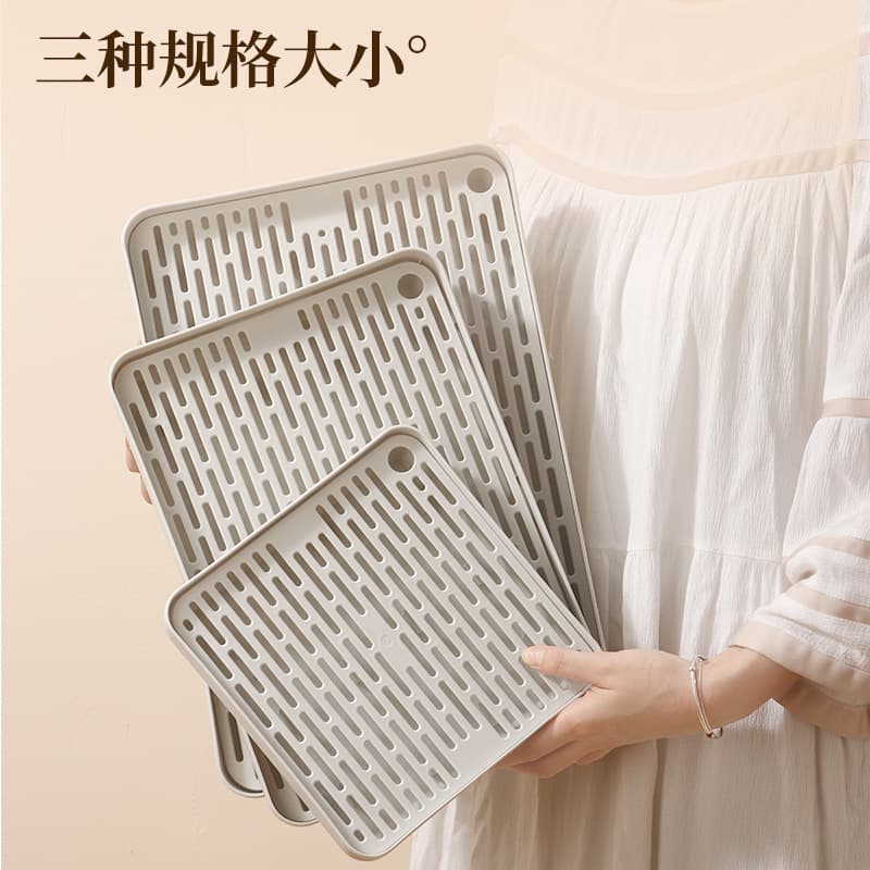 Home Tea Tray Double-Layer Drainage Tray Plastic Cup Holder Kitchen Storage Rack Fruit and Vegetable Bowl and Chopstick Drainer