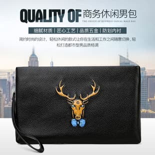 Cross-border Men's Clutch Bag, Genuine Leather Handheld Envelope Bag, Large Capacity Business Casual, Painted Elk Soft Leather Men's Bag