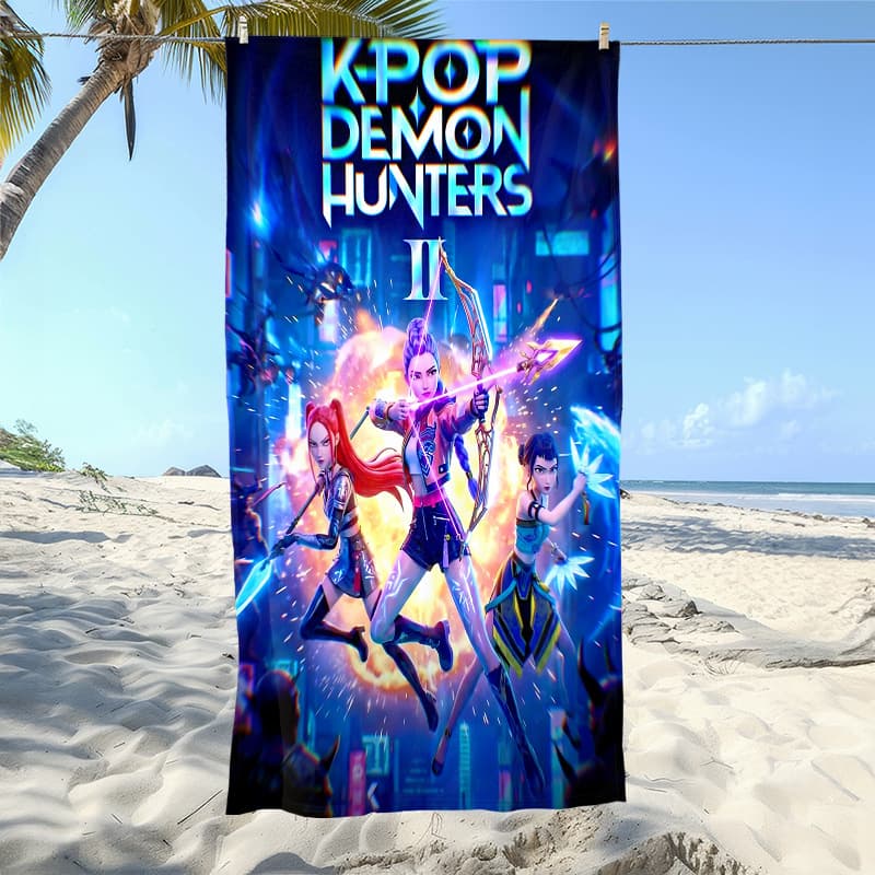 Amazon cross-border devil hunter quick-drying bath towel anime seaside absorbent towel kpop witch hunter group beach towel