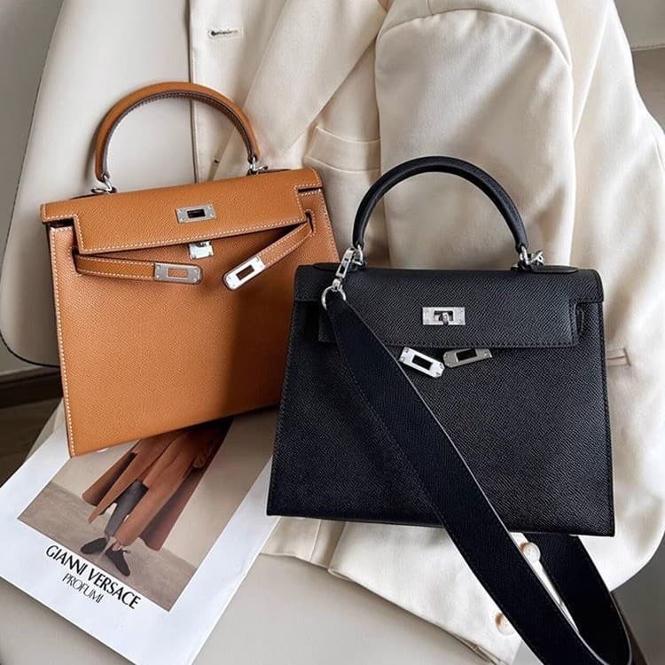 New Kelly Bag Second Generation Mini Small 22EP Leather Palm Grain Top Layer Cowhide Handbag Shoulder Crossbody Bag 1:1 Version