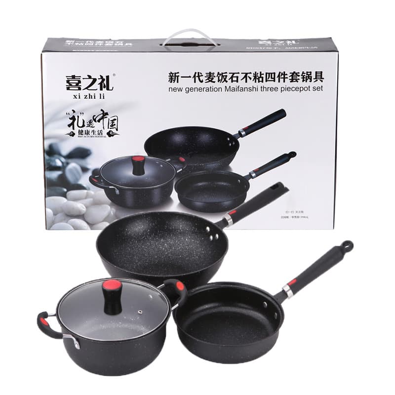 New maifan stone three-piece non-stick wok gift box suit frying pan cross-border pot suit gift soup pot household