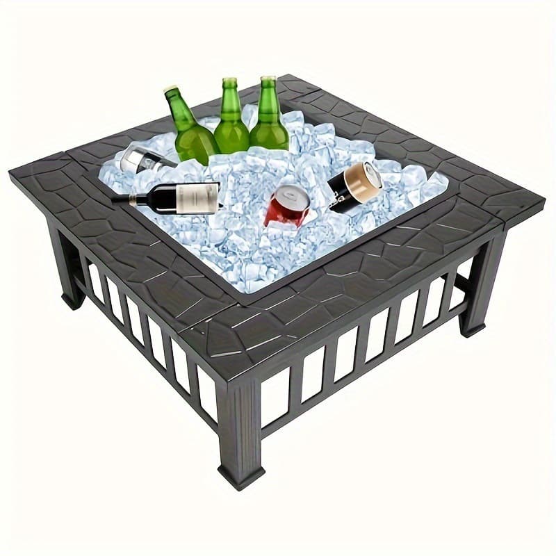 2026 New Cross-border Drop Shipping 32-inch Square Black Iron Wood-Burning Fire Pit suitable for international use.
