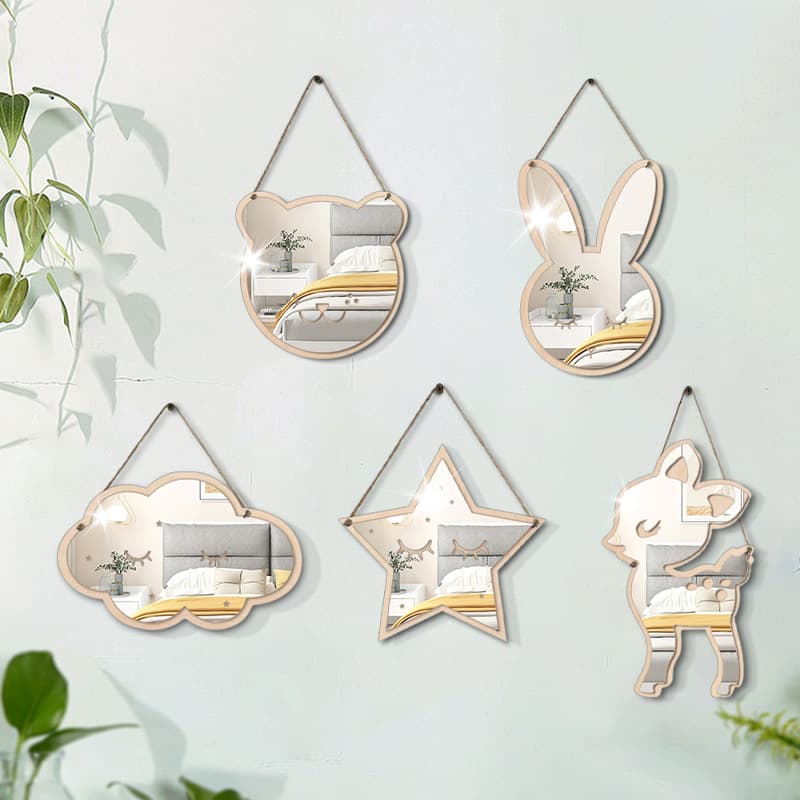 Cross-border Acrylic Mirror Wall Sticker Wooden Mirror Animal Children's Room Pendant Bedroom Decoration Wall Wooden