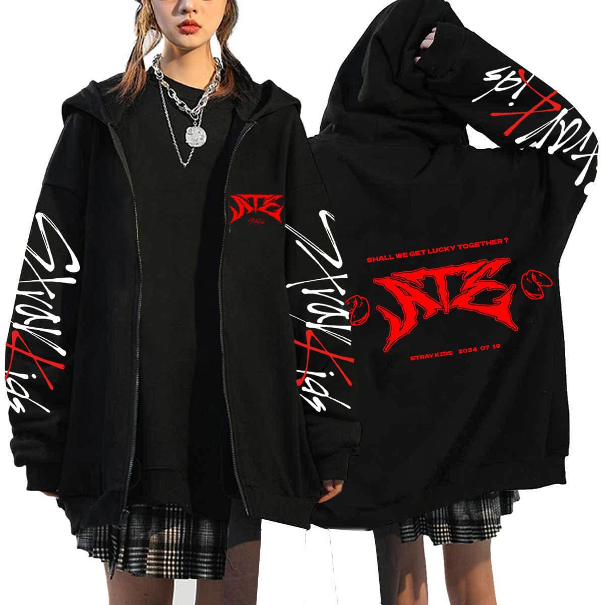 Stray Kids ATZ Artist Merchandise Harajuku Print Hoodie Loose Fit Zip-Up Hoodie Wholesale