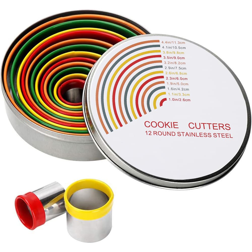 12-Piece Rolled Edge Stainless Steel Cake Ring Mousse Ring Cake Mold Cookie Cutter Baking Tool Set