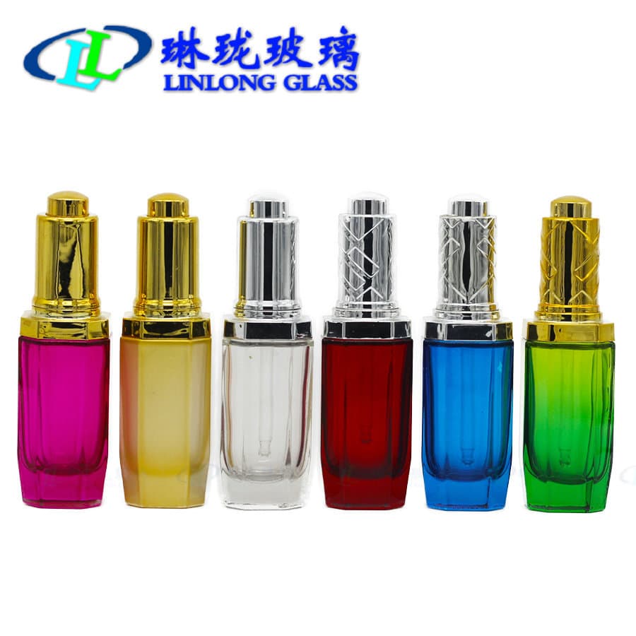 In stock 30g octagonal cosmetic glass set bottle 50g cream bottle 100ml lotion essence foundation bottle