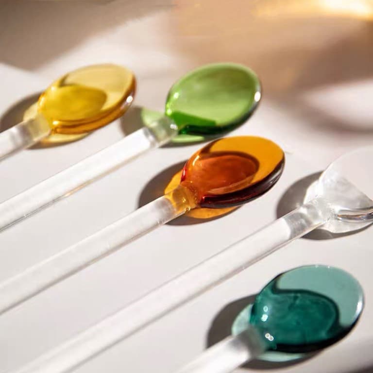 Home Use Ins-style Cute Coffee Spoon Honey Stirring Spoon Short Handle Retro Yogurt Glass Spoon Dessert Spoon