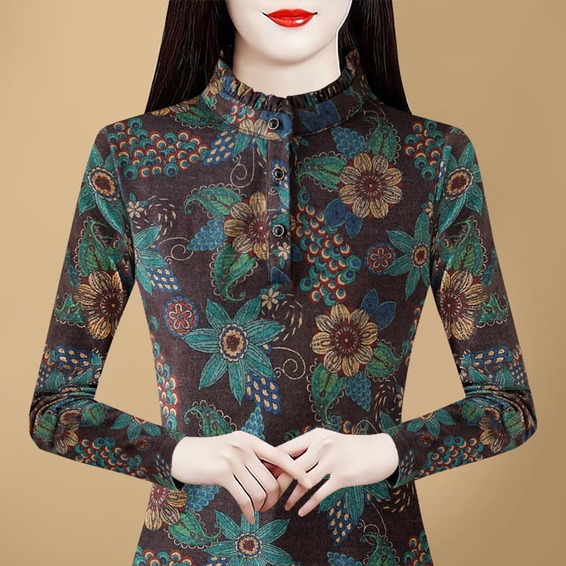 Autumn/winter new long-sleeve versatile age-reducing mom Australian fleece thickened warm stand-collar base layer top women