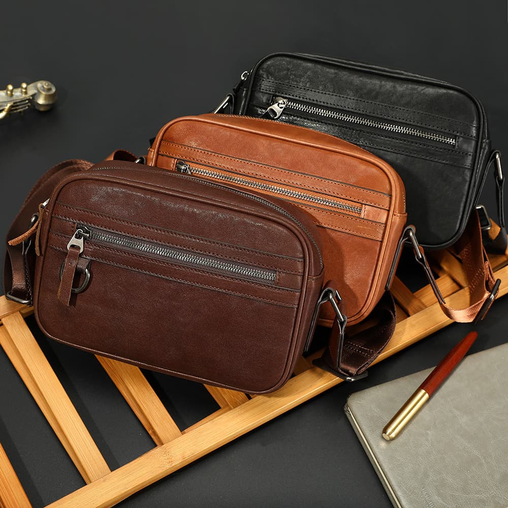 Cross-border Vegetable-tanned Leather Men's Shoulder Bag Trendy High Texture Genuine Leather Crossbody Bag Leather Shoulder Bag