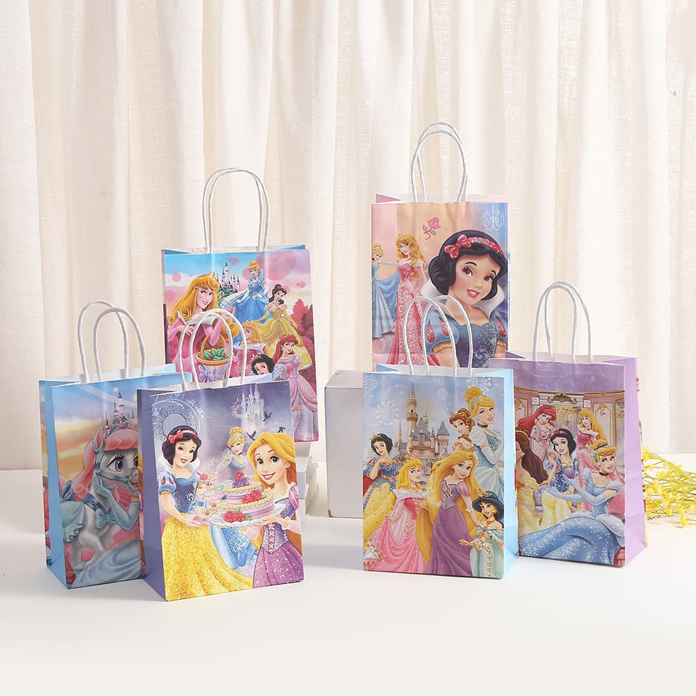 Cross-border Princess Theme Kraft Paper Tote Bag Featuring Snow White, Cinderella, Belle, Sleeping Beauty, and Jasmine for Party Gifts