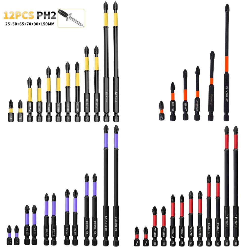 12pcs Strong Magnetic Cross PH2 Impact Screwdriver Bits Set S2 Steel High Hardness Bit Combo Kit Tool