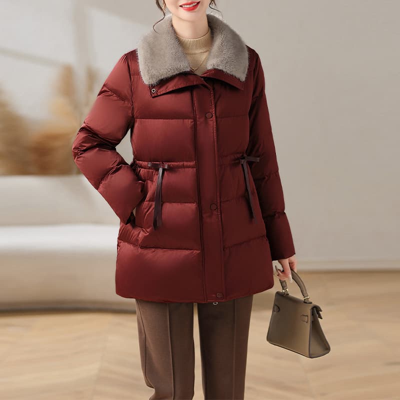Fashionable Mom Down Jacket New Style Middle-Aged and Elderly Women's Wear Noble Lady Pearl Satin Elegant Winter Outerwear Mid-Length
