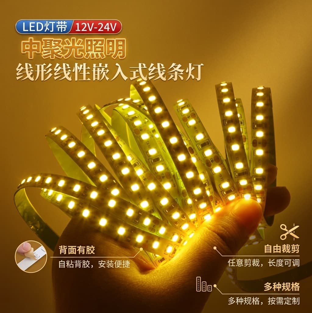 Linear Light 12V LED Strip Light Self-Adhesive Atmosphere Light Slot Light for Living Room Ceiling Without Main Light Complete Set