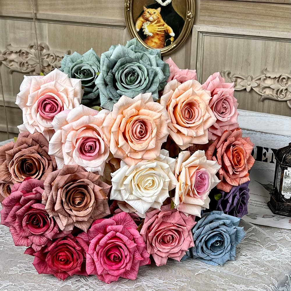 Printed manta simulated rose flower bouquet artificial silk flower plastic flower arrangement ornament wedding arrangement living room decoration