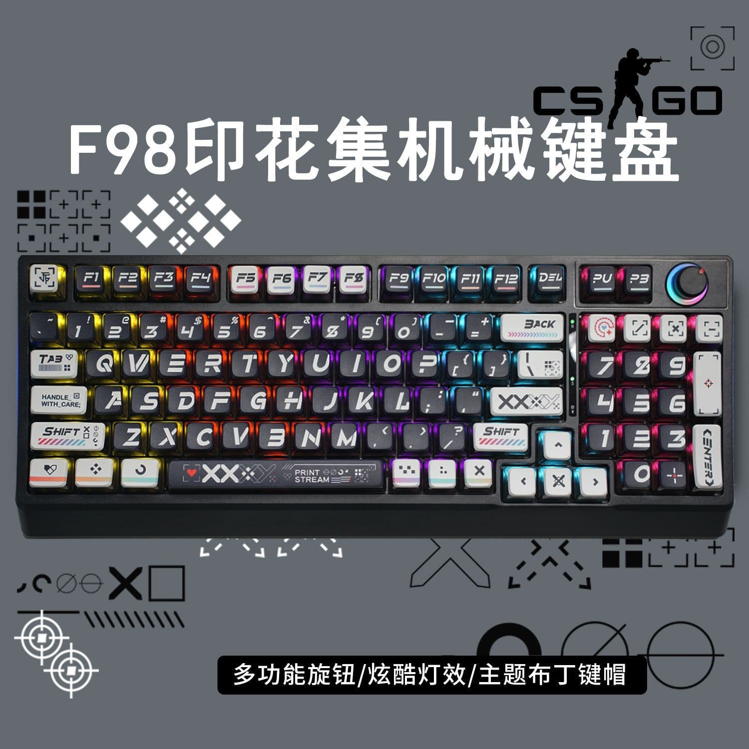 Factory Stock Wholesale 98-Key Backlit Wired True Mechanical Keyboard Blue/Red Switch Cross-Border Amazon Multicolor Mixed Light