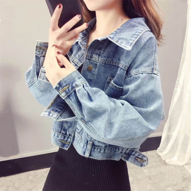 2025 Spring Autumn Denim Jacket Women Korean Loose Slim Long Sleeve Vintage Short Jacket
