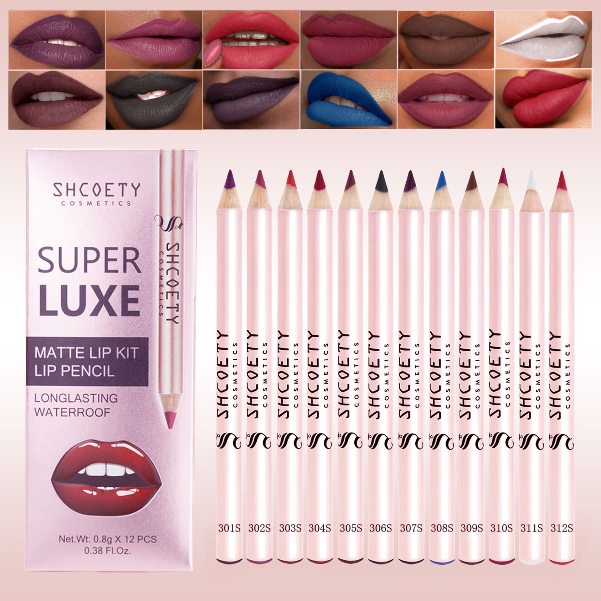 SHCOETY 12 Colors Matte Nude Lip Liner Set Long-lasting Waterproof European And American Makeup Natural 3 Years Shelf Life