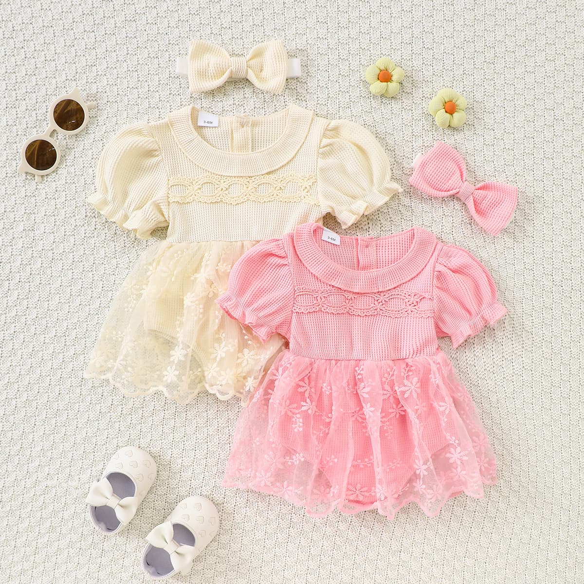 Baby Summer Bodysuit Dress, Princess Lace Bodysuit for Full Moon and 100 Days Celebration, Lightweight