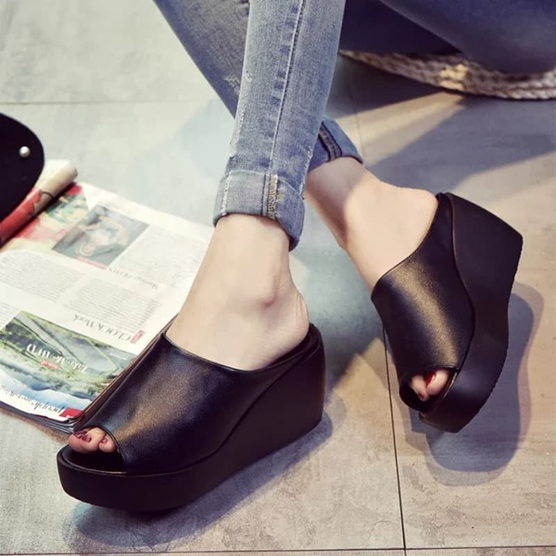 2025 Factory Direct Wholesale New Wedge Sandals Women Summer Platform Thick High Heel One-Strap Slides Drop Shipping