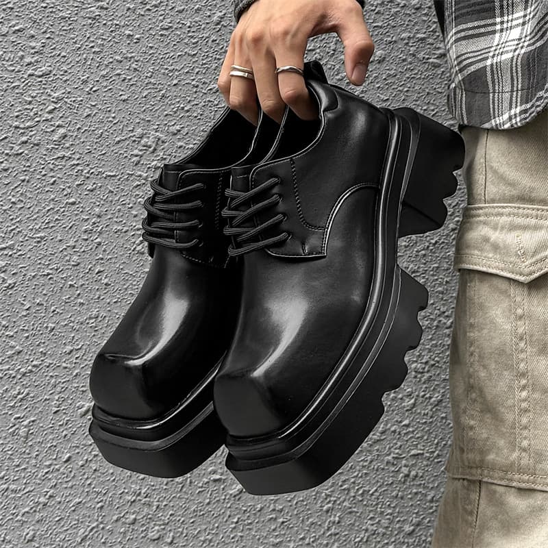 High street leather shoes niche Derby shoes new square toe thick sole platform hairstylist casual height-increasing shoes 3131-J