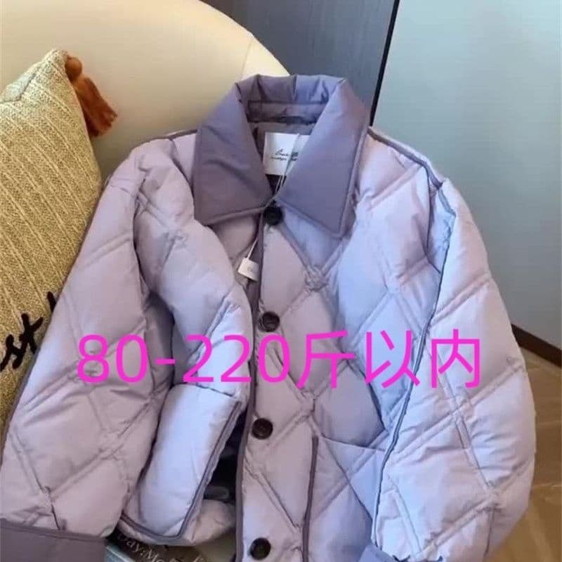 Chanel-inspired color-blocked collared padded jacket for women, plus size, stylish and lightweight cotton coat for autumn and winter.