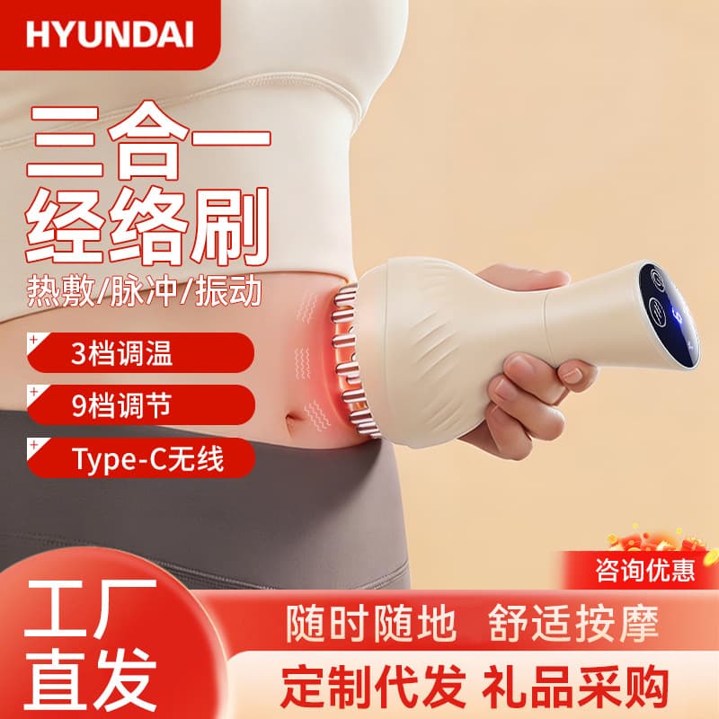 HYUNDAI Electric Meridian Brush with Interchangeable Heads, Gua Sha Tool with Heating, Vibration, Cupping, and Charging, Full Body Use