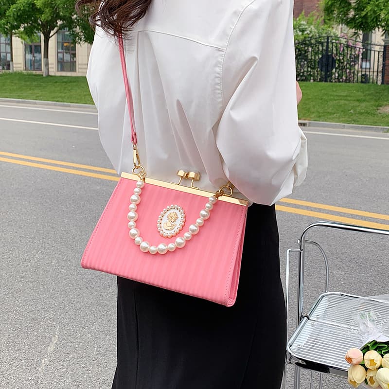 Women's Bag 2026 New Style Exquisite Versatile PU Striped Pearl Handbag Ladies Evening Bag Fashionable Casual Shoulder Crossbody Bag