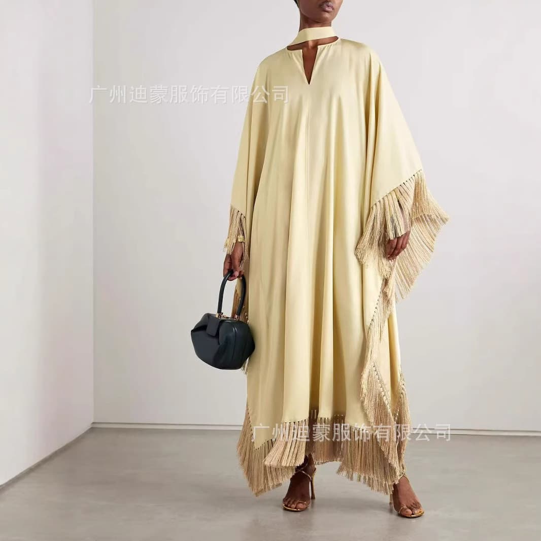 2025i Cross-border Independent Station Clothing: Tassel Long Irregular Dress Turkish Robe
