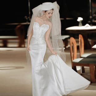 Mermaid Light Wedding Dress for Travel Photography Forest Fairy Bridal Welcome Party Dress High-Quality Strapless Satin Wedding Dress