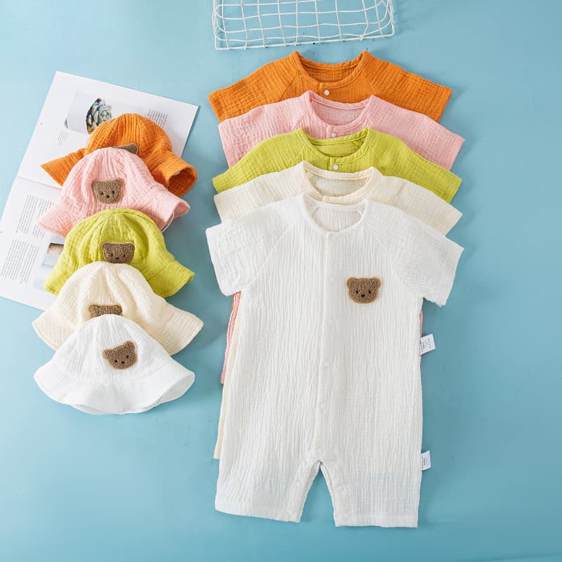 Newborn Baby Jumpsuit, Thin Cotton Gauze Short-Sleeved Baby Pajamas, Cute Home Crawling Clothes, Summer Air-Conditioned Clothes