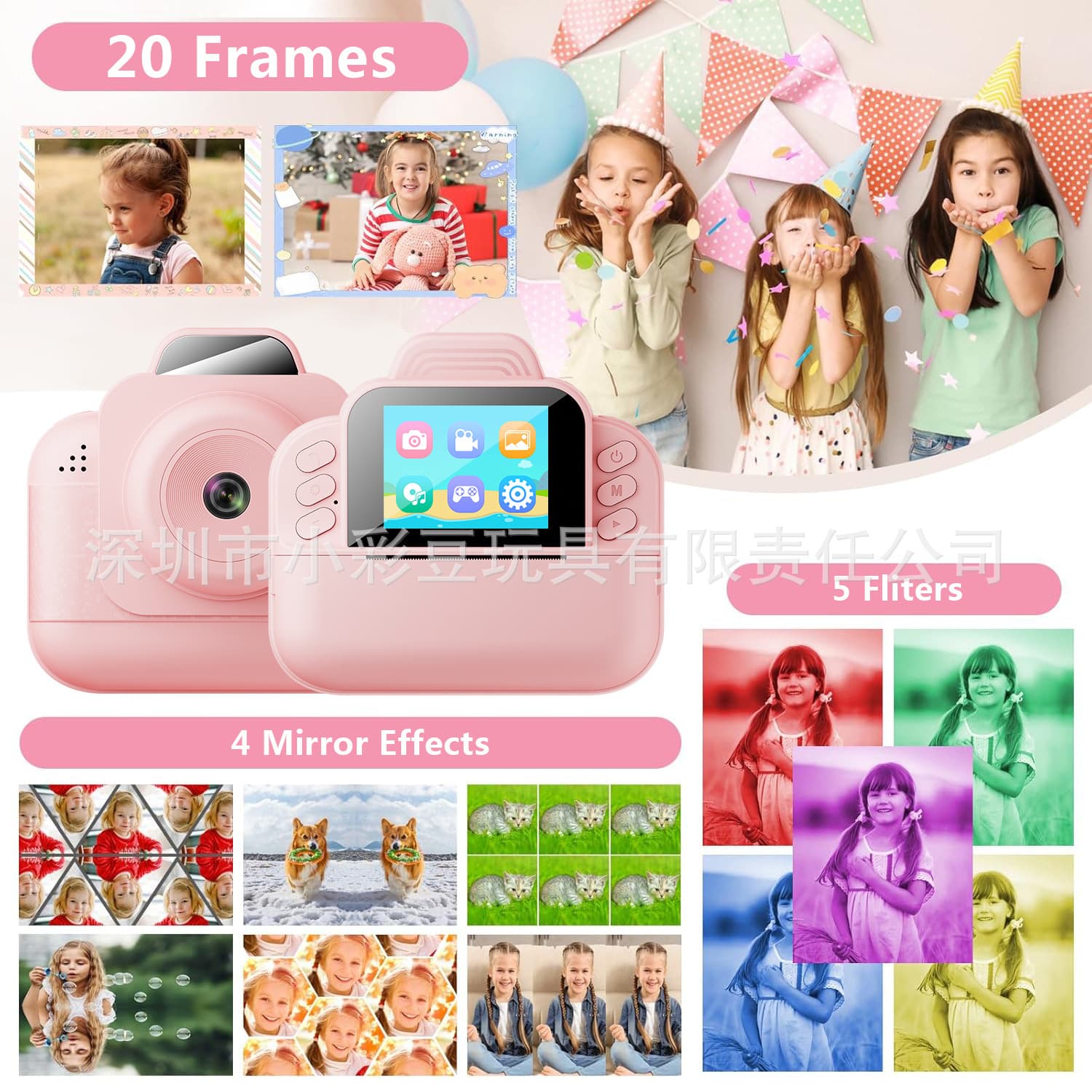 Children's Instant Print Camera, Digital HD Dual Lens, Large Screen, 4000W, Cartoon Design, Photo Printer, Gift
