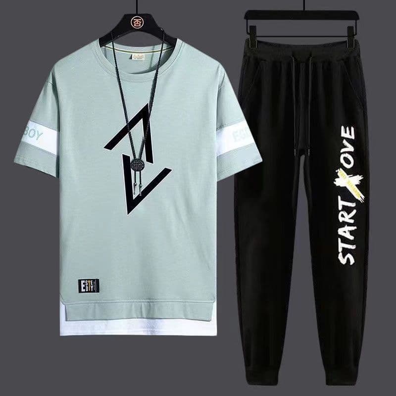 Ice Silk Short Sleeve T-Shirt Set for Men, Big Size, Youth 2023 New Summer Casual Stylish Matching Outfit T