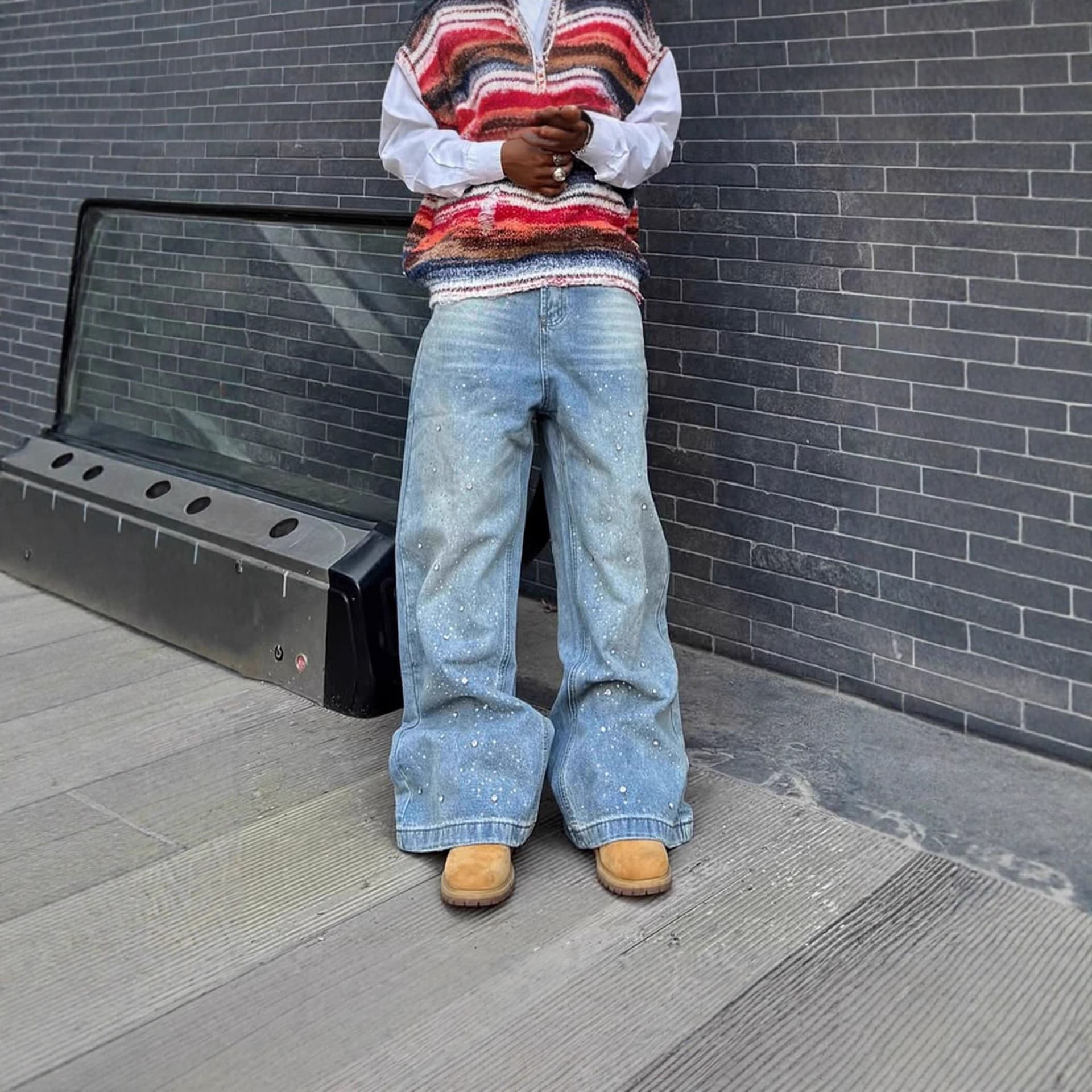 European and American Style Loose Wide-Leg Jeans Street Trendy Washed Vintage Men's Jeans Trendy Brand Wide-Leg Pants