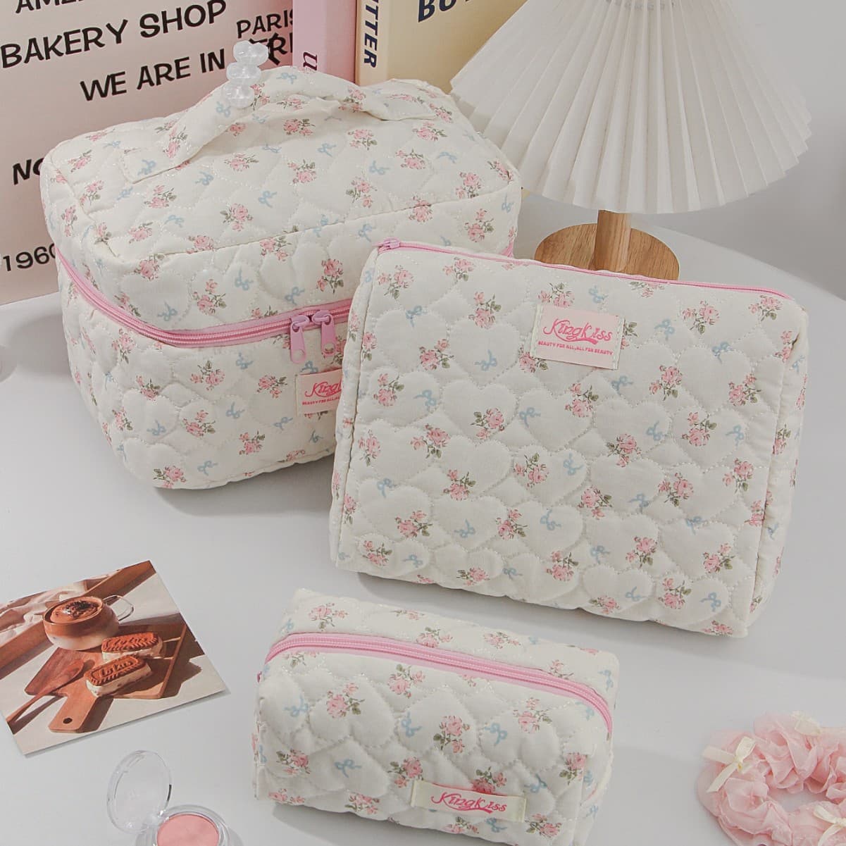 New ins style blue bow cosmetic bag large capacity portable toiletry bag cosmetic storage bag for women cross-border