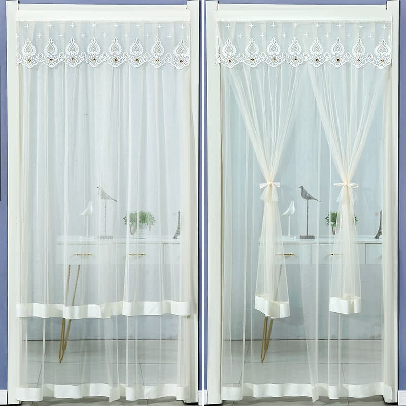 Home Summer Mosquito-Proof Door Curtain, No-Drill Lace Curtain Room Divider, Kitchen Bedroom Decorative Curtain, Fly and Insect Repellent