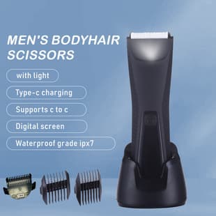 Men's Body Hair Trimmer with Charging Base, Bikini Trimmer, Gentle Skin-Safe Pubic Hair Remover for Men