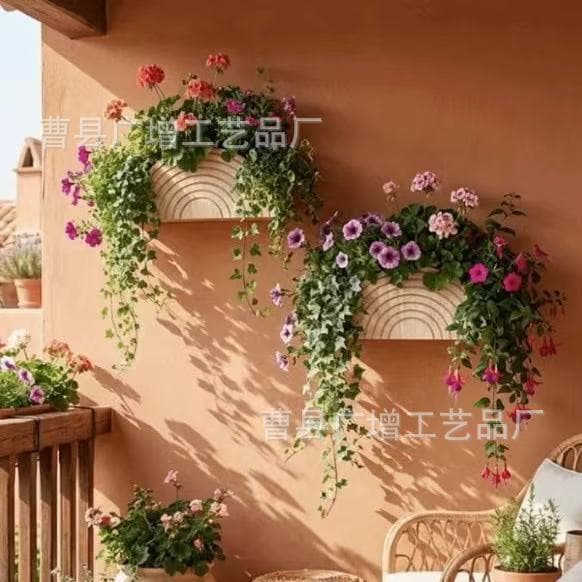 Cross-border Wooden Floral Display Wall Decoration Semicircular Wooden Planter Container Wooden Craft Ornament